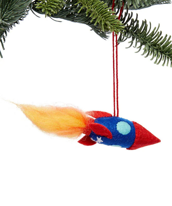 Blue & Red Rocketship Felt Ornament