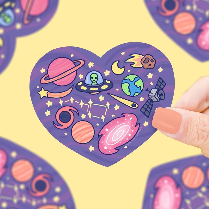 Space Alien Heart Sticker