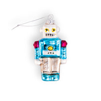 DISC - Retro Blue Robot Glass Ornament