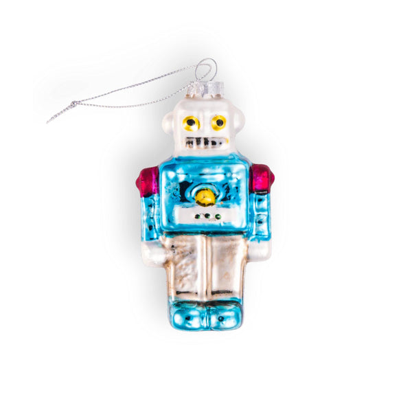 DISC - Retro Blue Robot Glass Ornament