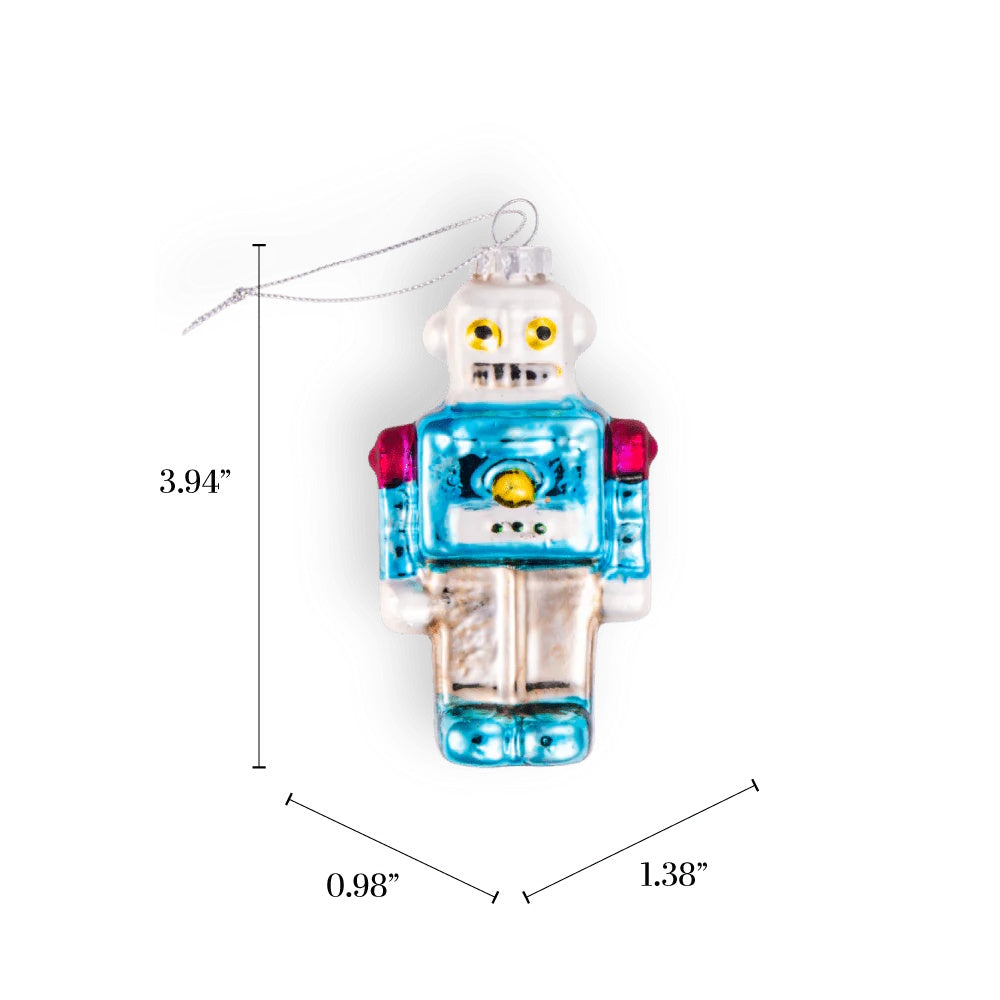 DISC - Retro Blue Robot Glass Ornament