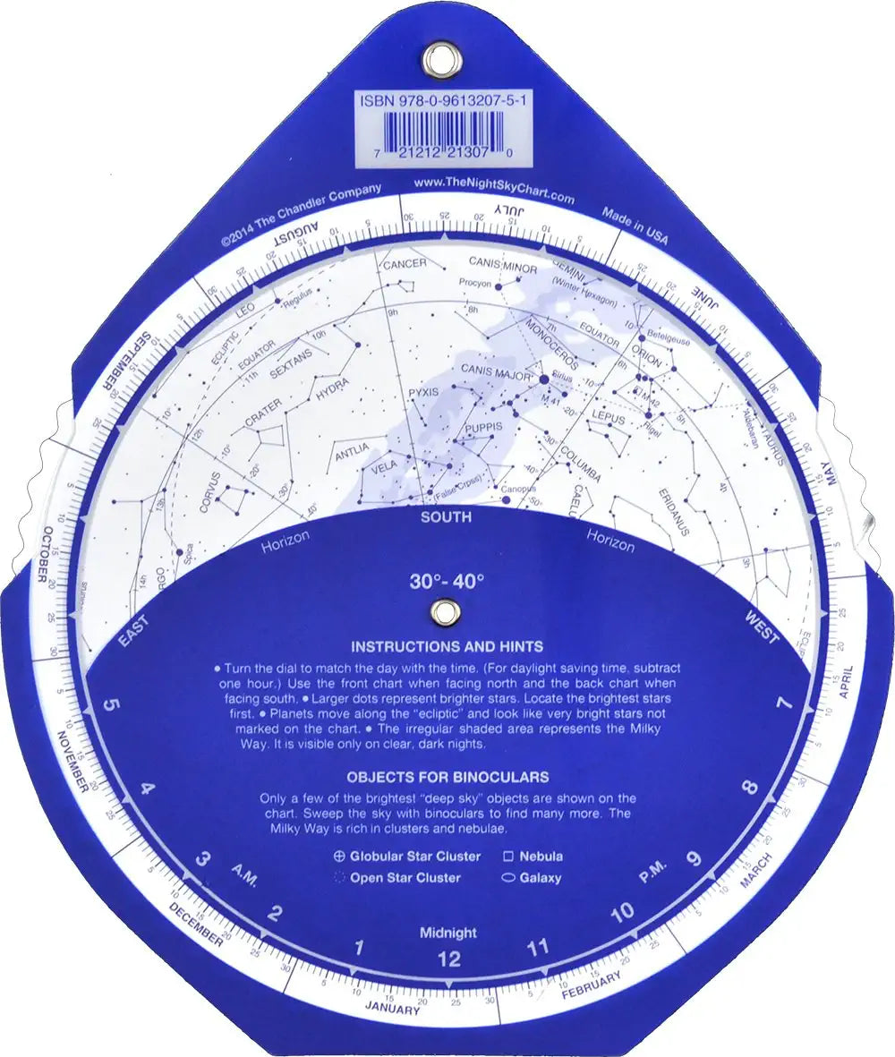 The Night Sky Planisphere 30°-40°N (Large)
